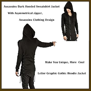 CNSTORE Men's Fashion Hoodie Assassins Side Lace Up Fleece Gothic